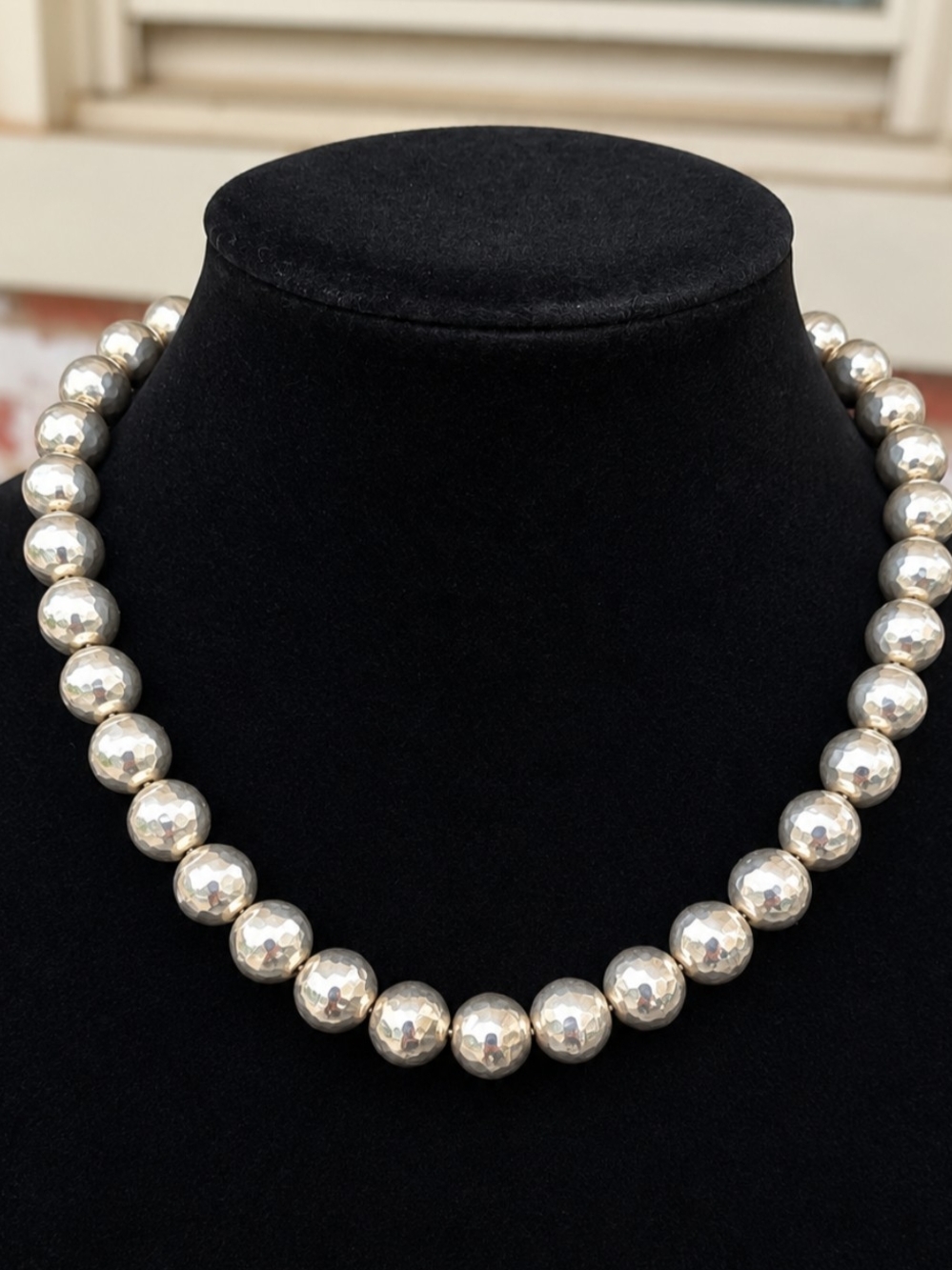 86g Beautiful Vintage Sterling Bead Necklace 18"